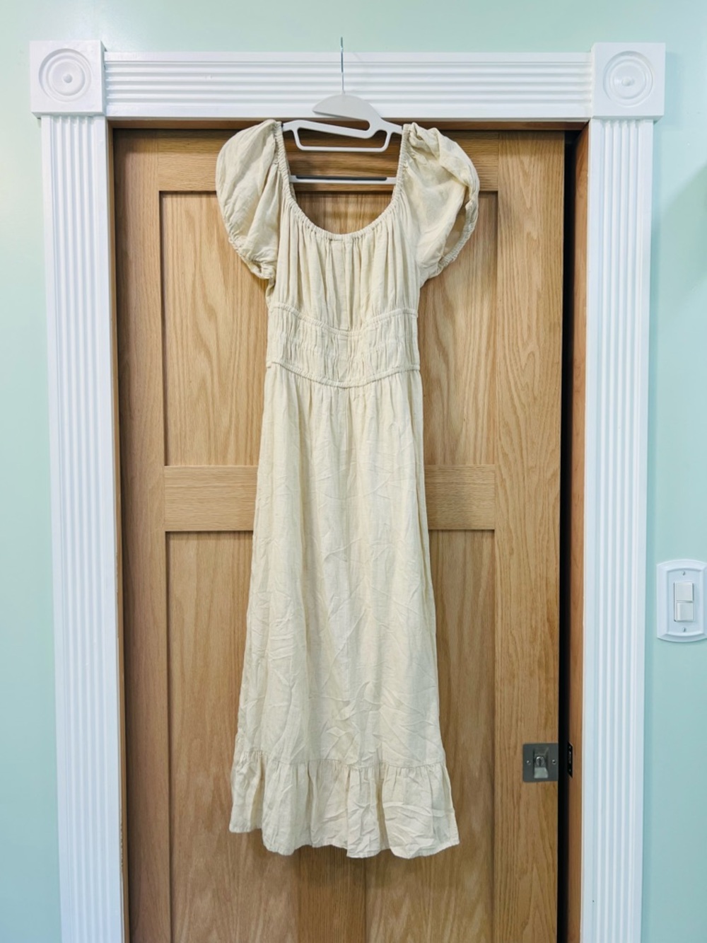 Sim & Sam Prairie Cream Puff-Sleeve Maxi Dress